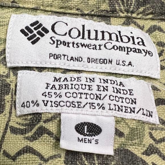 Columbia Green Floral Martini Print Button Up Short Sleeve Shirt Mens Large - Picture 4 of 5